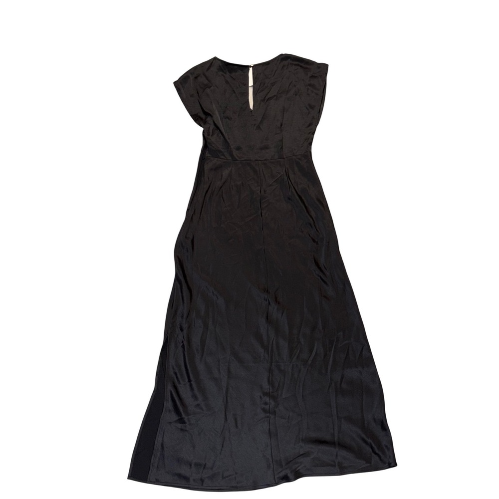 NWT Madewell V-Neck Satin Cap Sleeve Midi Dress Black Size 2 Classic Minimalist - Picture 9 of 10